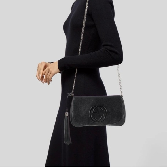 Gucci Soho Cellarius Medium Shoulder Bag, Black with Gold Chain - Picture 2 of 16